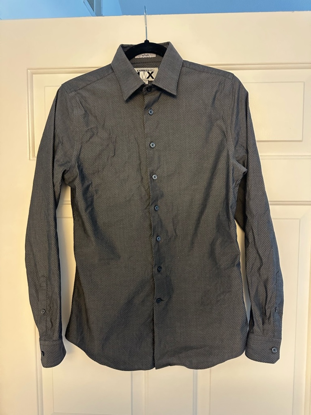 Express Men’s Slim Fit Gray Micro-Pattern Dress Shirt